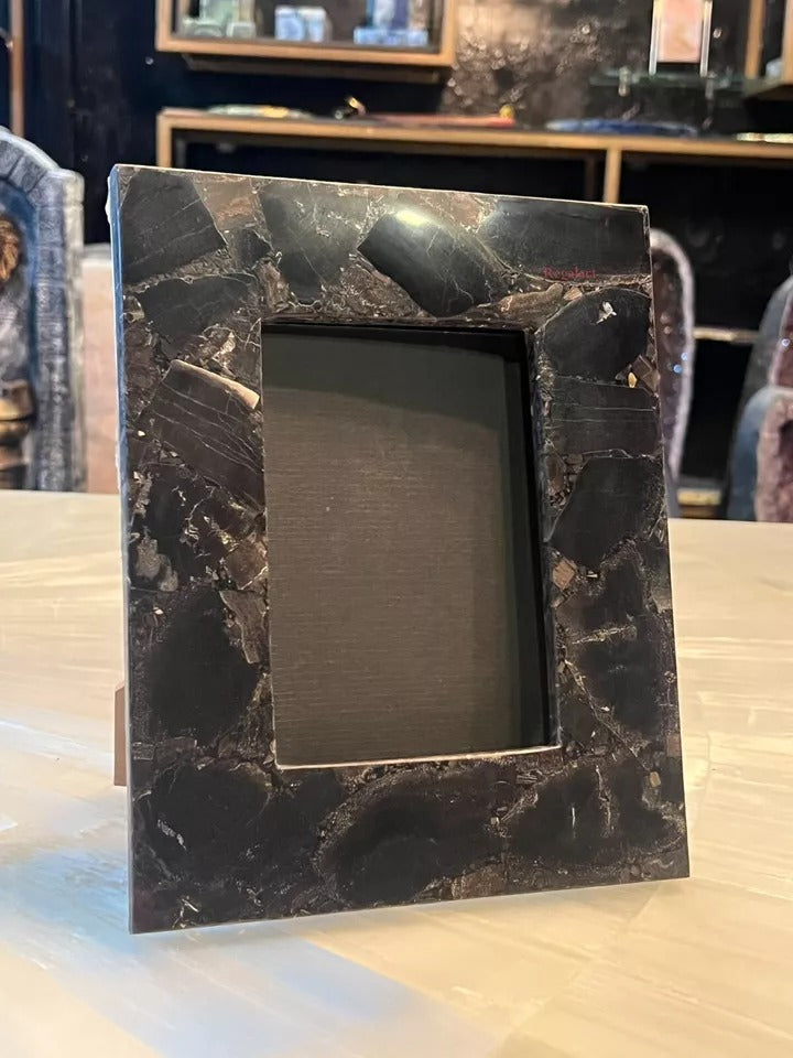 Black Petrified Stone Photo Frame | Luxury Home Decor Art