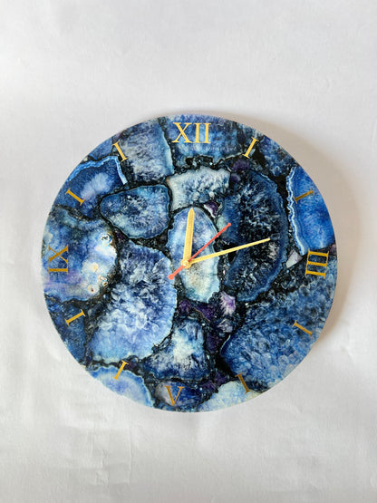Agate Wall Clock, Blue Natural Stone Clock Living Room