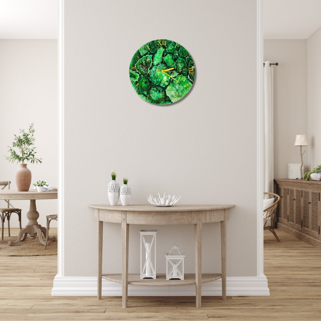 Green Agate Wall Clock- Gemstone Clock