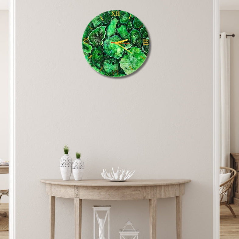 Green Agate Wall Clock | Gemstone Luxury Home Decor Clock