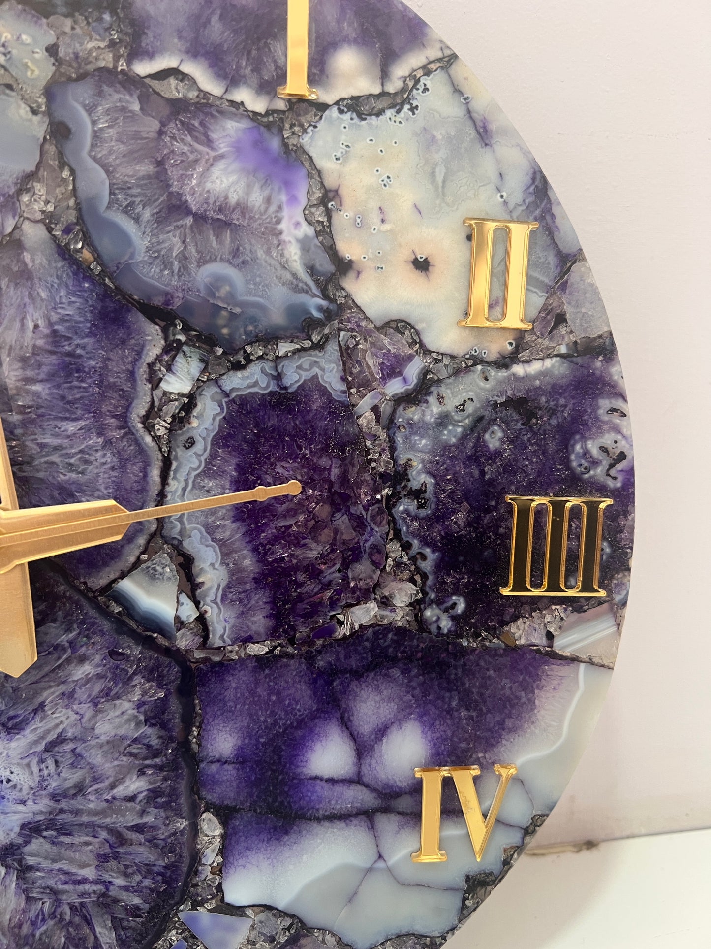 Purple Agate Gemstone Wall Clock: Handmade Home Decor