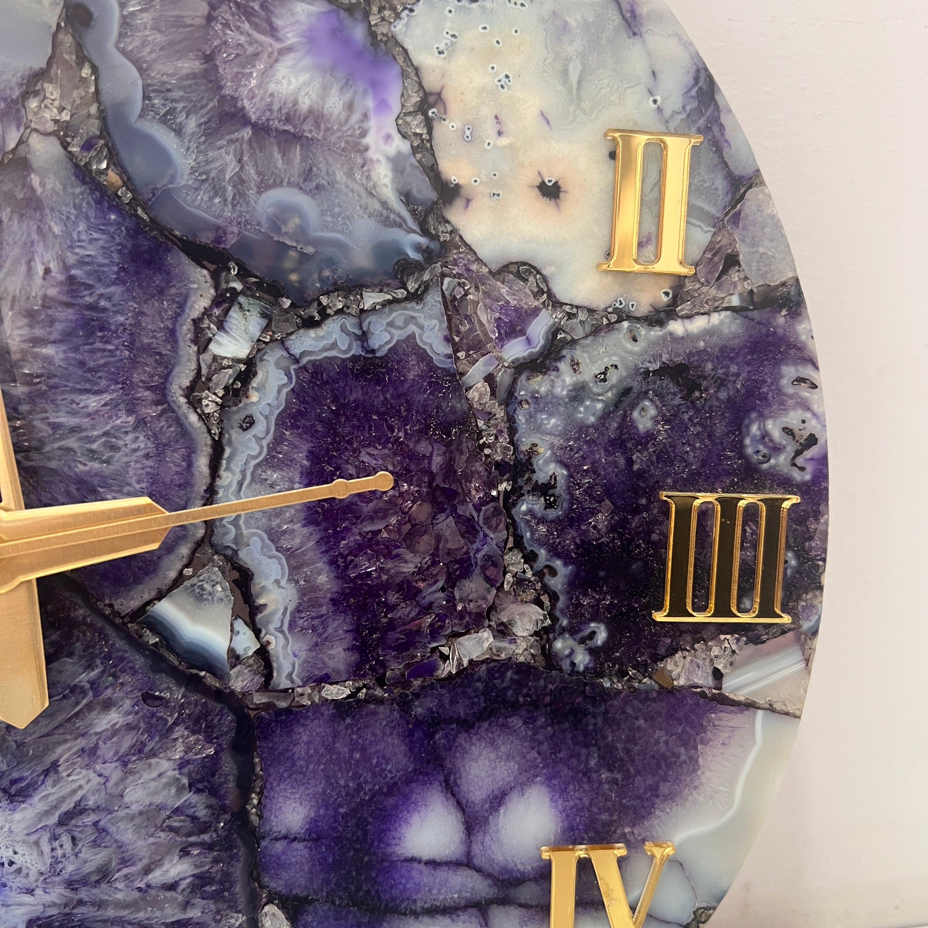 Purple Agate Gemstone Wall Clock | Handmade Luxury Home Decor