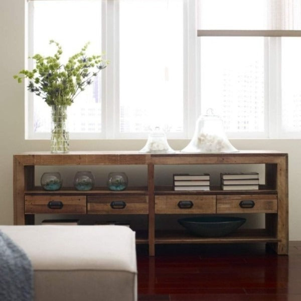 Wooden Handmade TV Unit / Media Console Rustic Solid Furniture