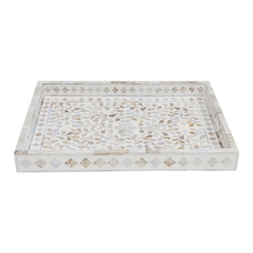 Kitchen Serving Tray Handmade Mother of Pearl Inlay Floral Design Coffee Table Tray