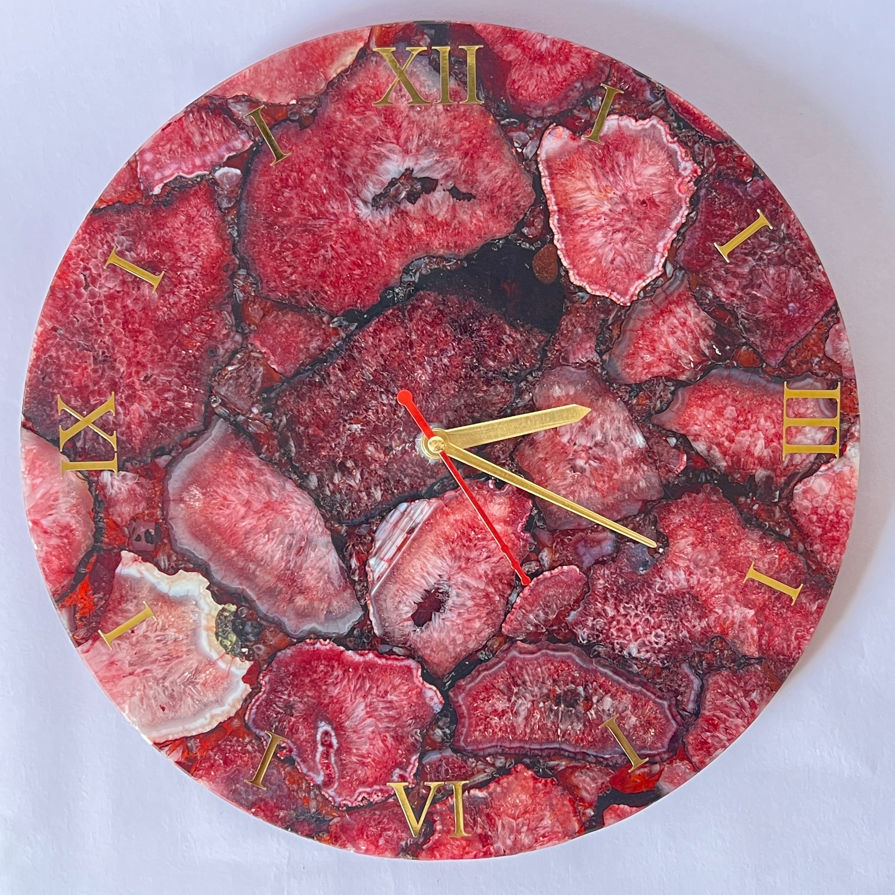 Red Agate Wall Clock | Handmade Gemstone Luxury  Decor