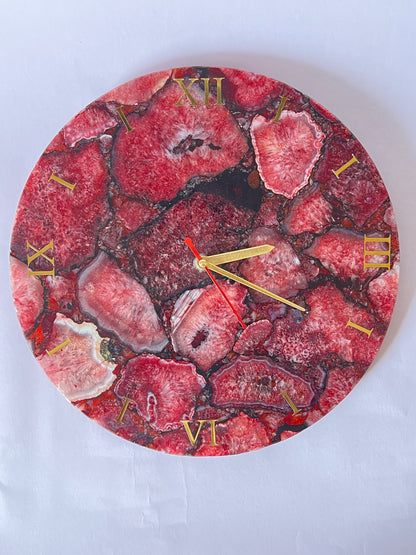 Red Agate Wall Clock: Handmade Gemstone Timepiece - Luxury Decor