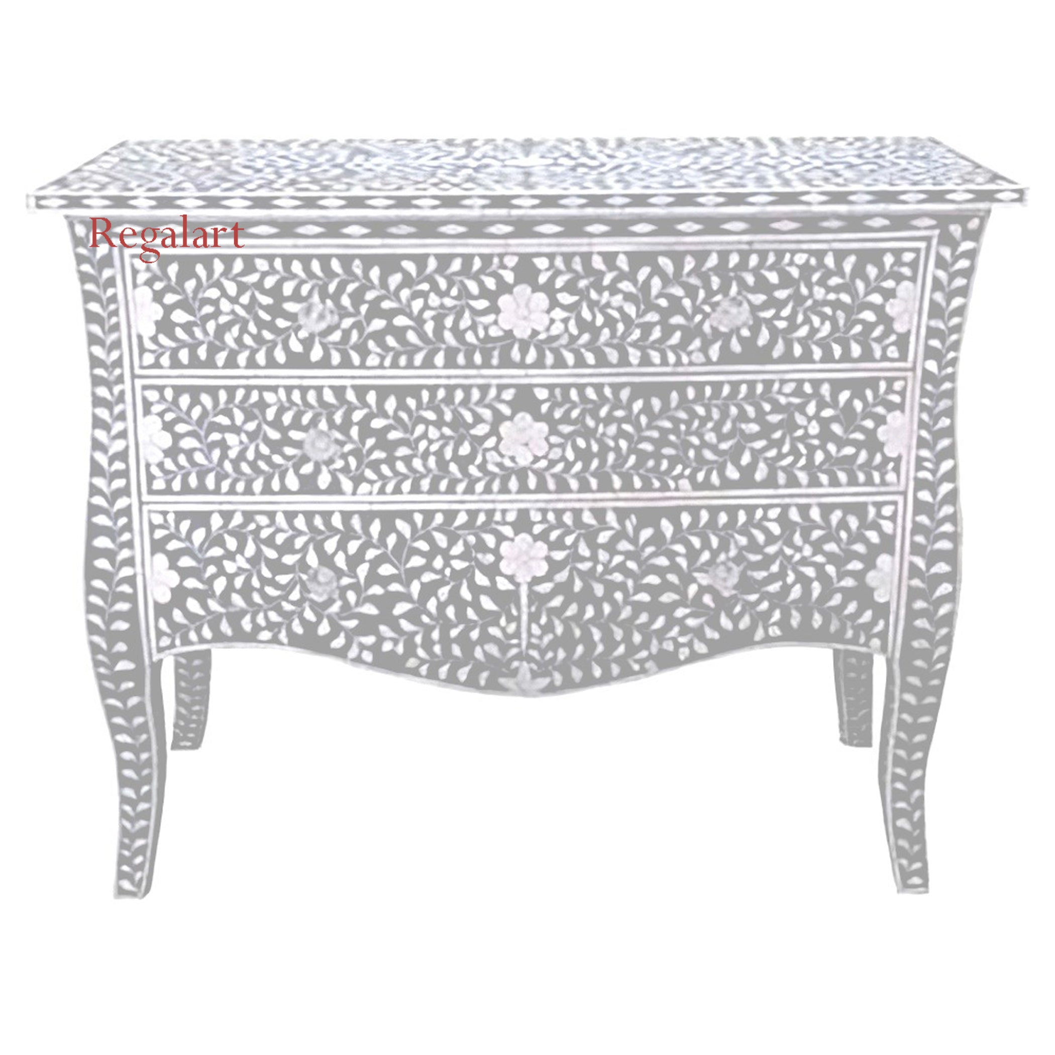 Mother of Pearl Inlay Chest of Drawers - 9-Drawer Floral Design Dresser | Elegant Bedroom Décor