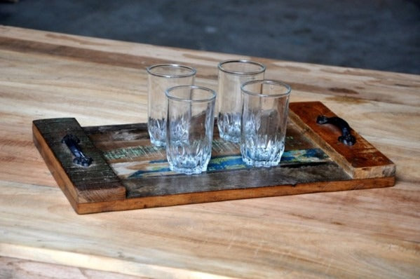 Reclaimed Wood Rustic Kitchen Serving Tray Unique Pattern tray For Home Decor