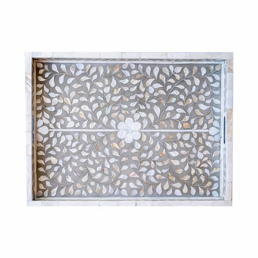 Mother of Pearl Inlay Floral Pattern Kitchen Serving Tray Beautiful Decorative Tray Home Decor Art