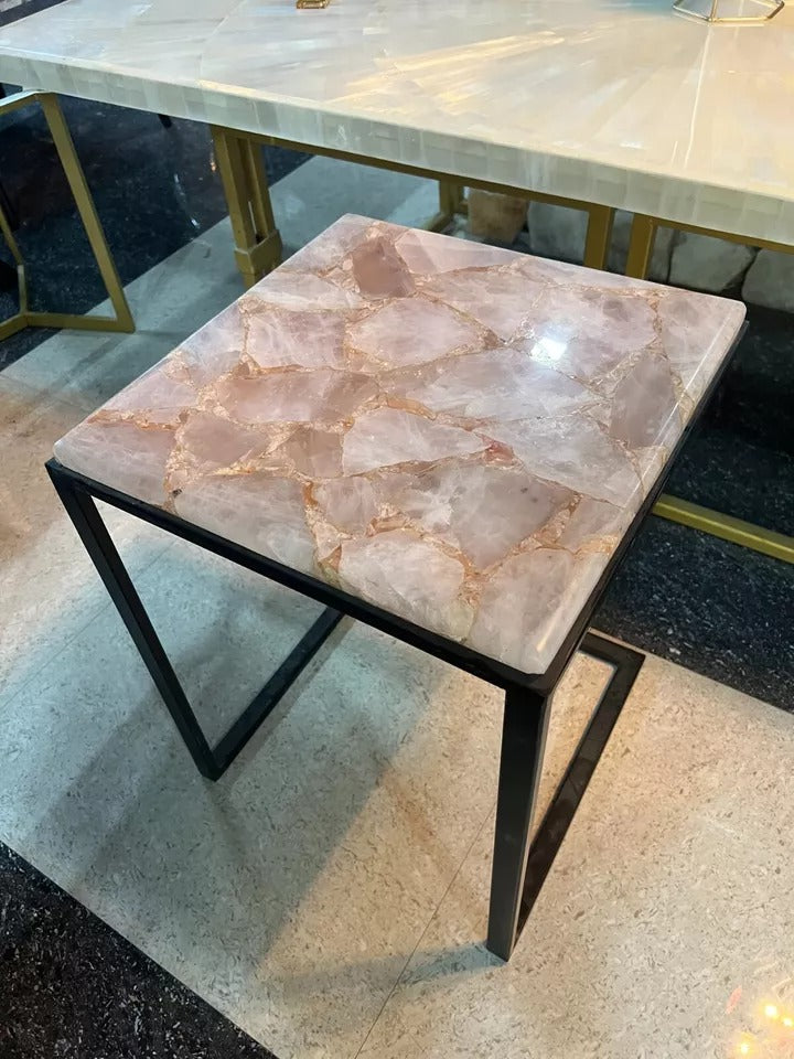 Rose Quartz Table Top, Agate Canter Table, Agate Table Top, Handmade Home Decor