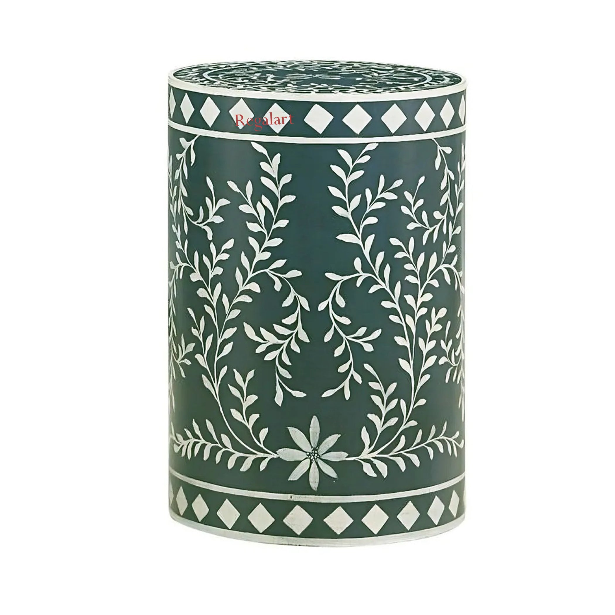 Luxury Bone Inlay End Table | Floral Round Stool Decor