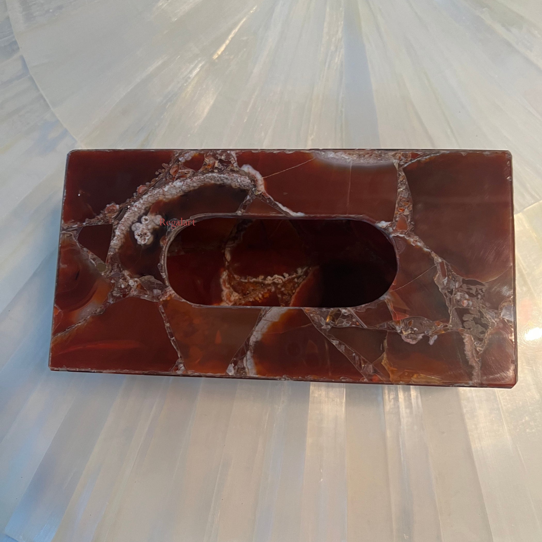 Red Onyx Tissue Box | Handmade Napkin Holder Decor