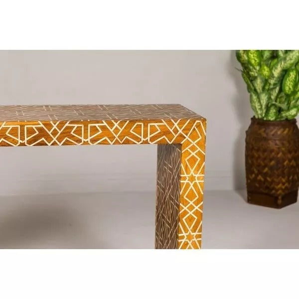 Wooden Console Table, Bone Inlay Furniture Geometric Mango Wood Handmade Home Décor