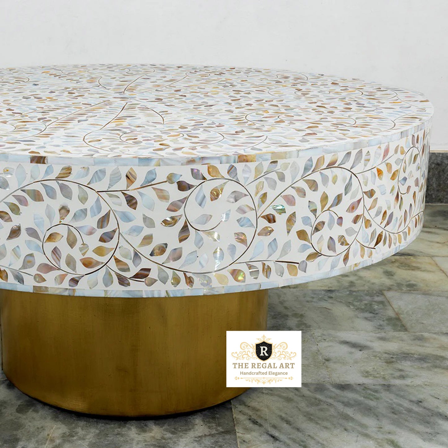 Mother of Pearl Inlay Coffee table handmade Floral Pattern Home Decor Art