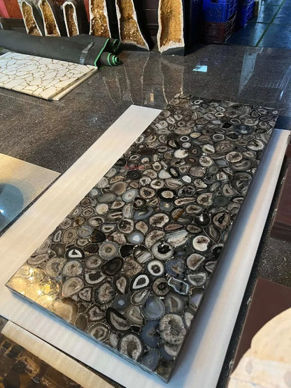 Agate Black Brazil Dining & Kitchen Table, Agate Table Top Slab Decor