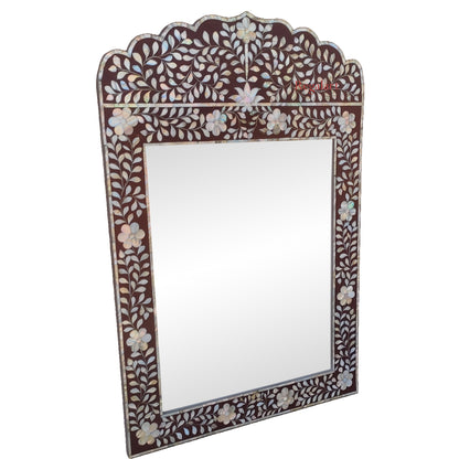 Mother of Pearl Wall Mirror Frame with Floral Pattern Bedroom Home Decor Mirror