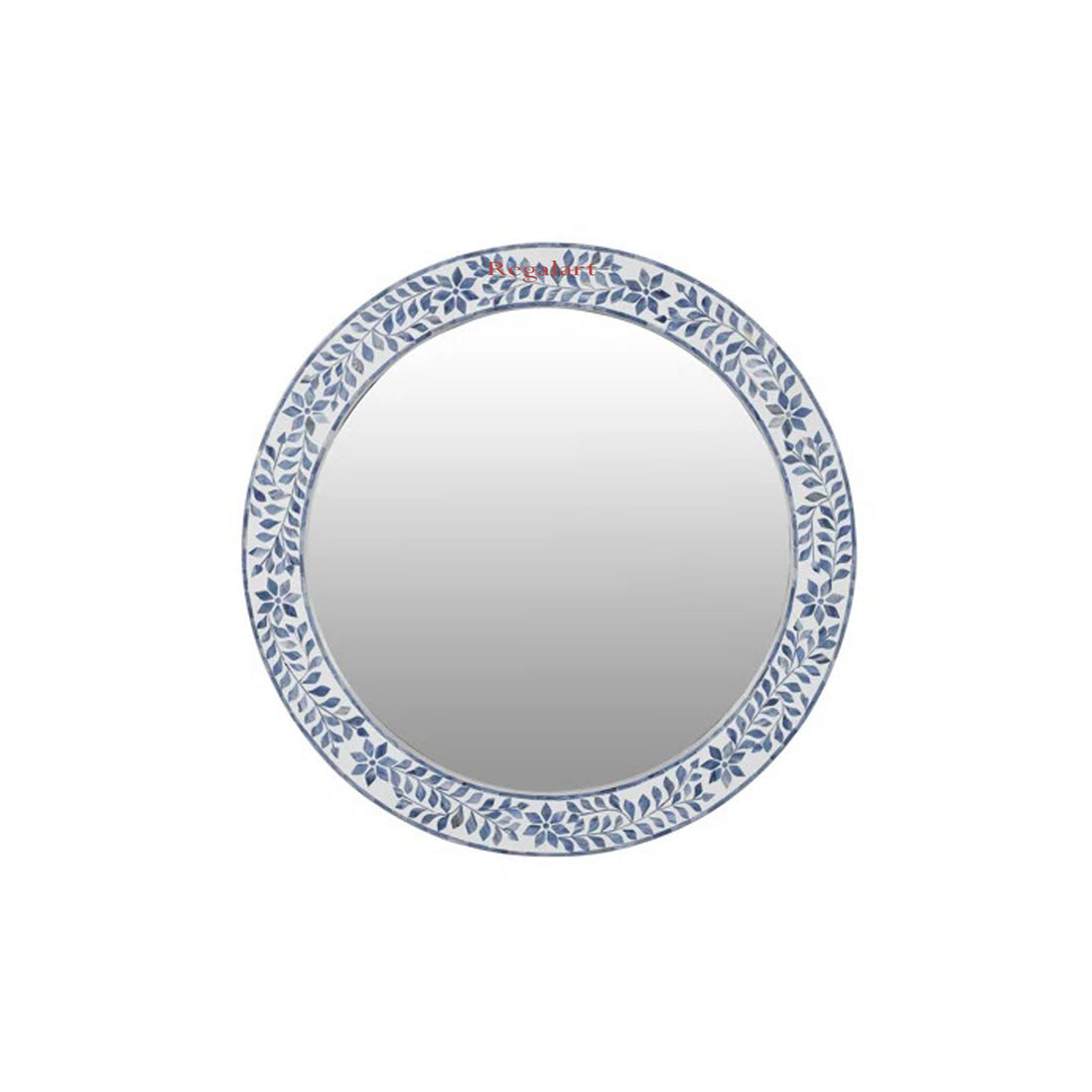 Handmade Blue Bone Inlay Wall Hanging Mirror Frame Floral end Round Pattern Mirror Home Decor Art