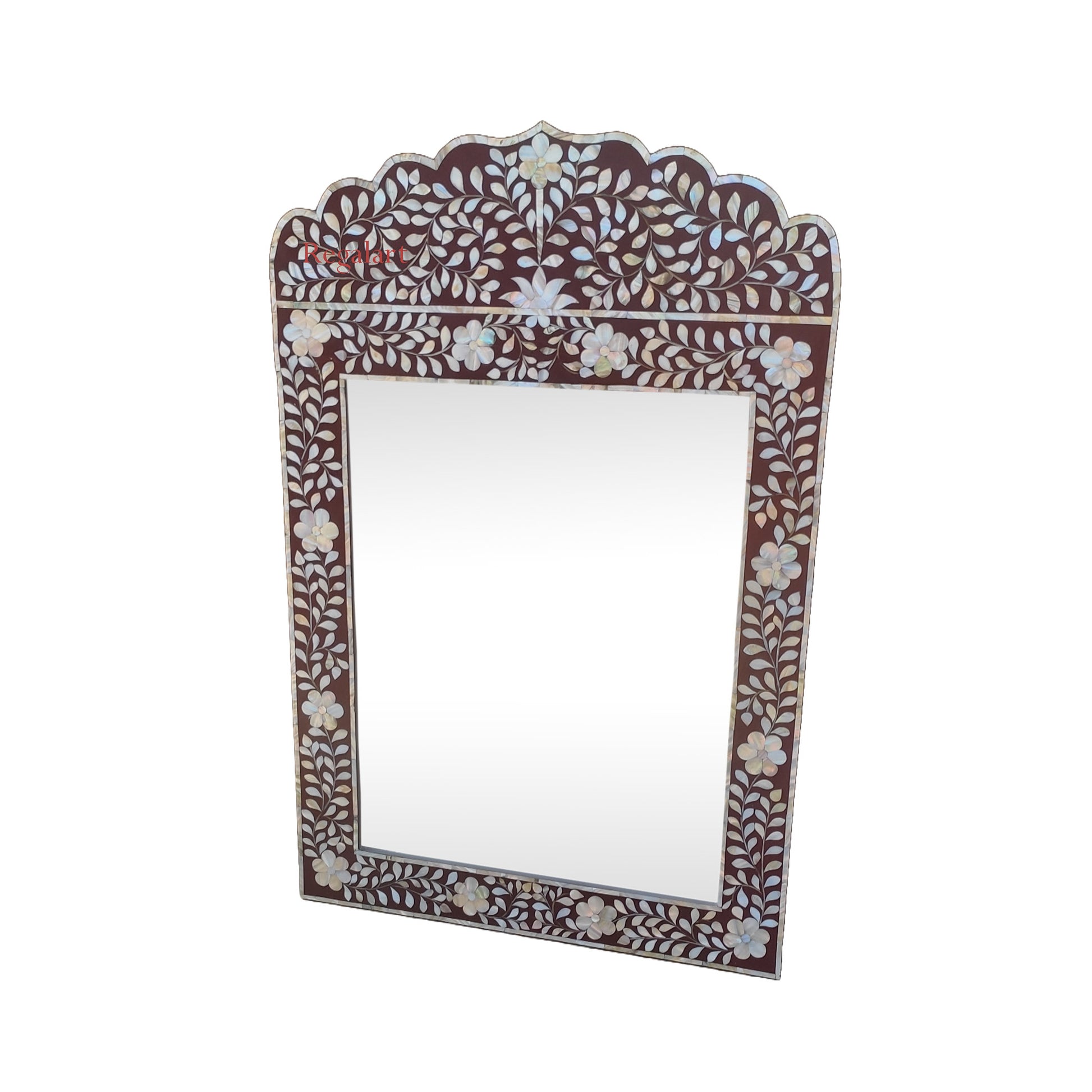 Mother of Pearl Wall Mirror Frame with Floral Pattern Bedroom Home Decor Mirror