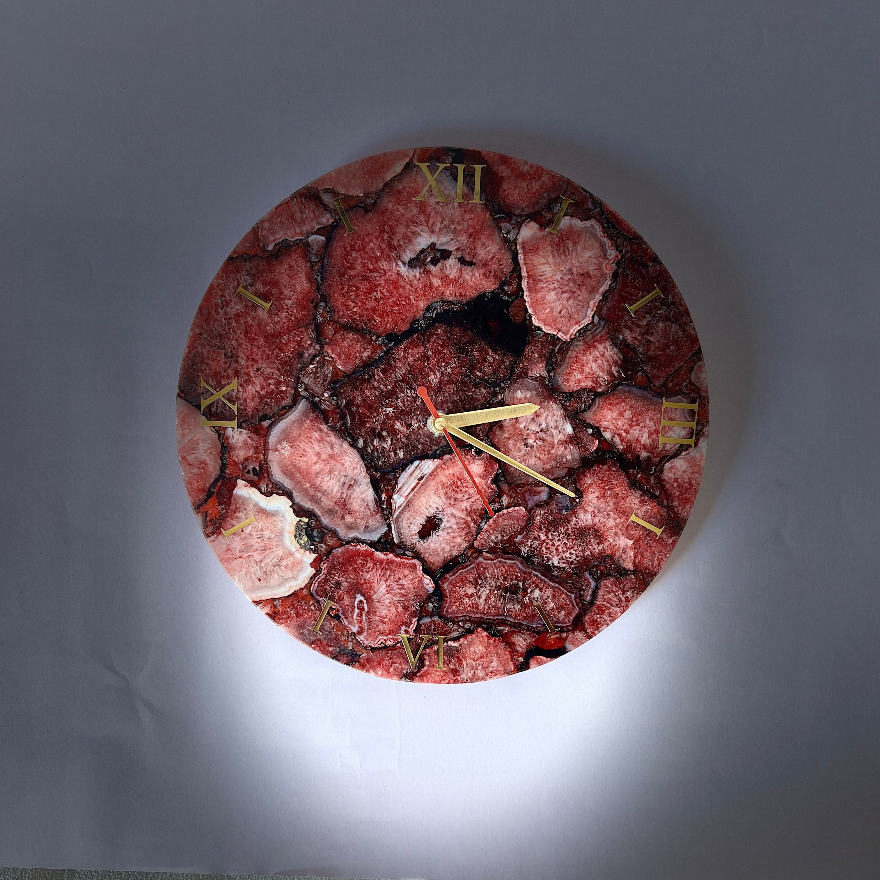 Red Agate Wall Clock | Handmade Gemstone Luxury  Decor