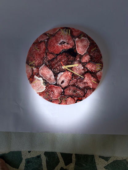 Red Agate Wall Clock: Handmade Gemstone Timepiece - Luxury Decor
