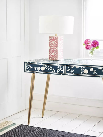 Bone Inlay Desk & Dressing Table Blue Floral Wood Home Decor Furniture