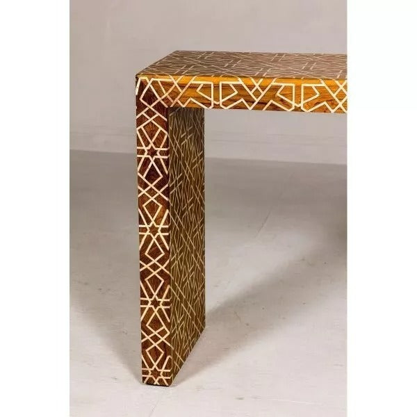 Wooden Console Table, Bone Inlay Furniture Geometric Mango Wood Handmade Home Décor