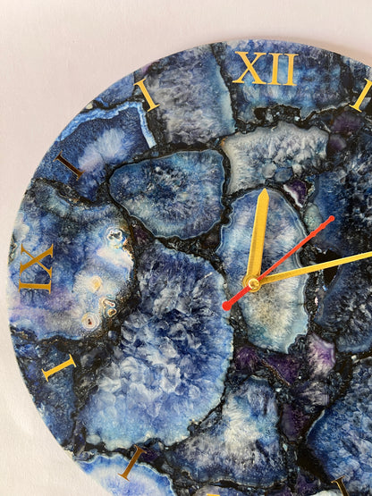 Agate Wall Clock, Blue Natural Stone Clock Living Room