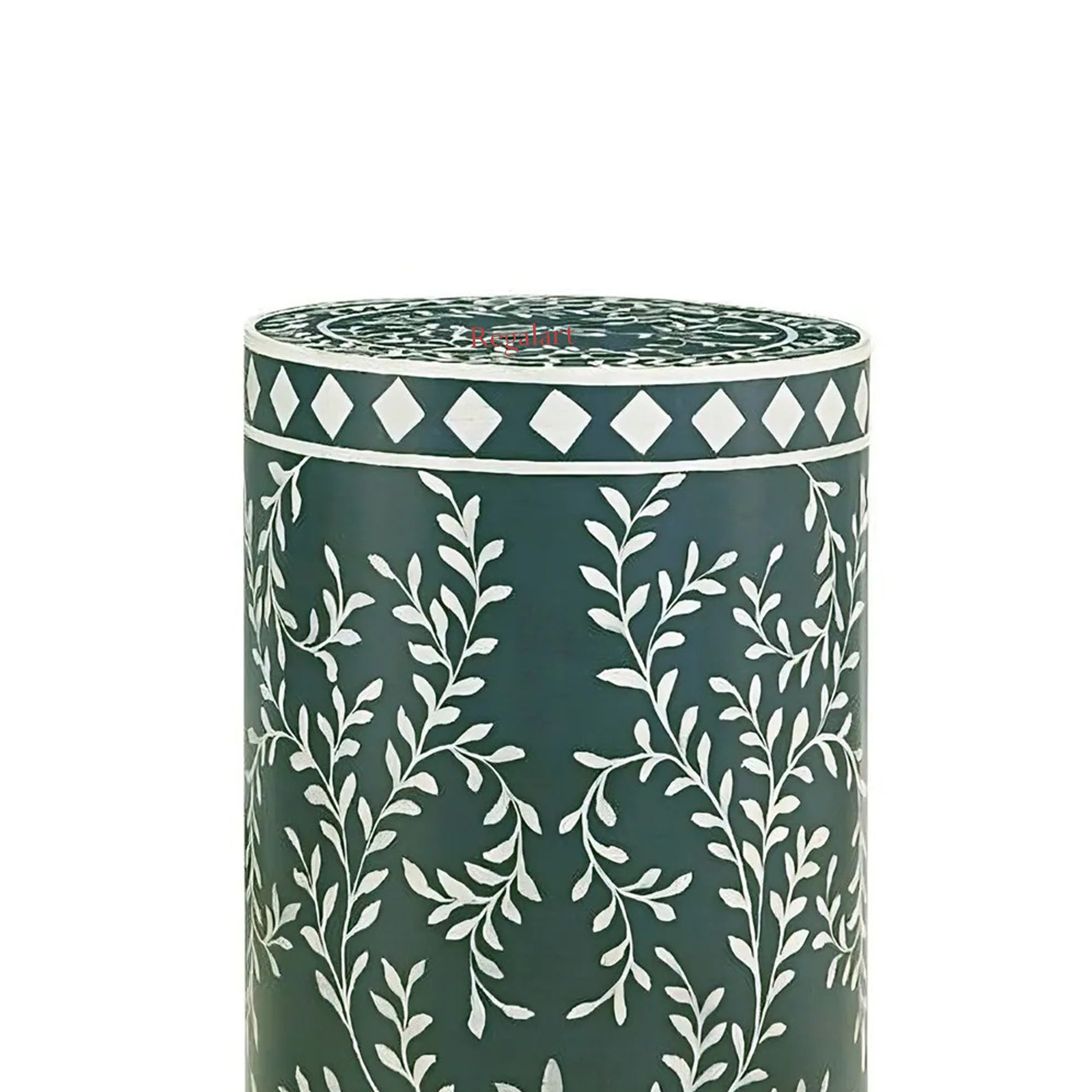 Luxury Bone Inlay End Table | Floral Round Stool Decor