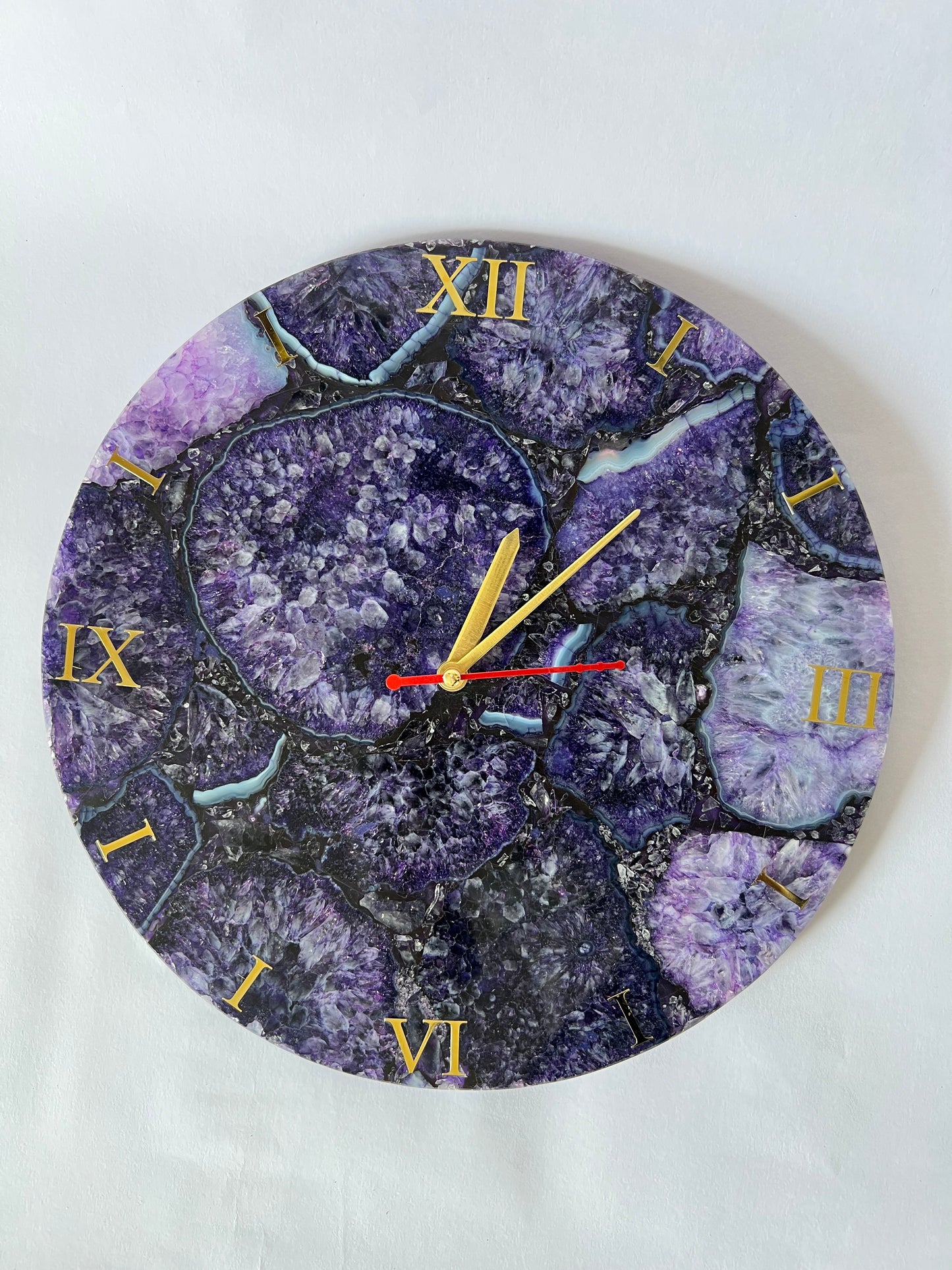 Purple Agate Gemstone Wall Clock: Handmade Home Decor
