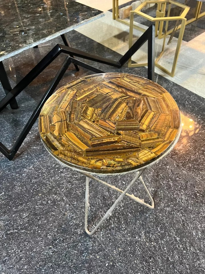 Tiger Eye Table Top, Tiger Eye Stone Table, Tiger Eye Side Table, Round Tiger Ey