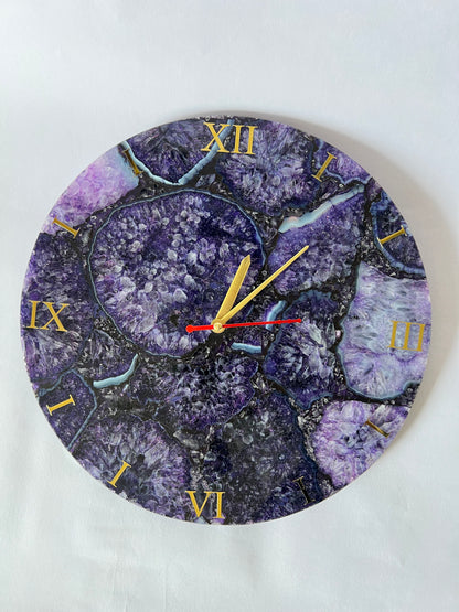 Purple Agate Gemstone Wall Clock: Handmade Home Decor