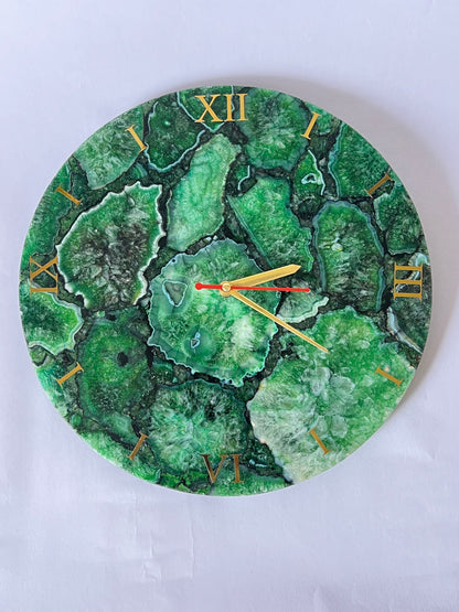 Green Agate Wall Clock- Gemstone Clock