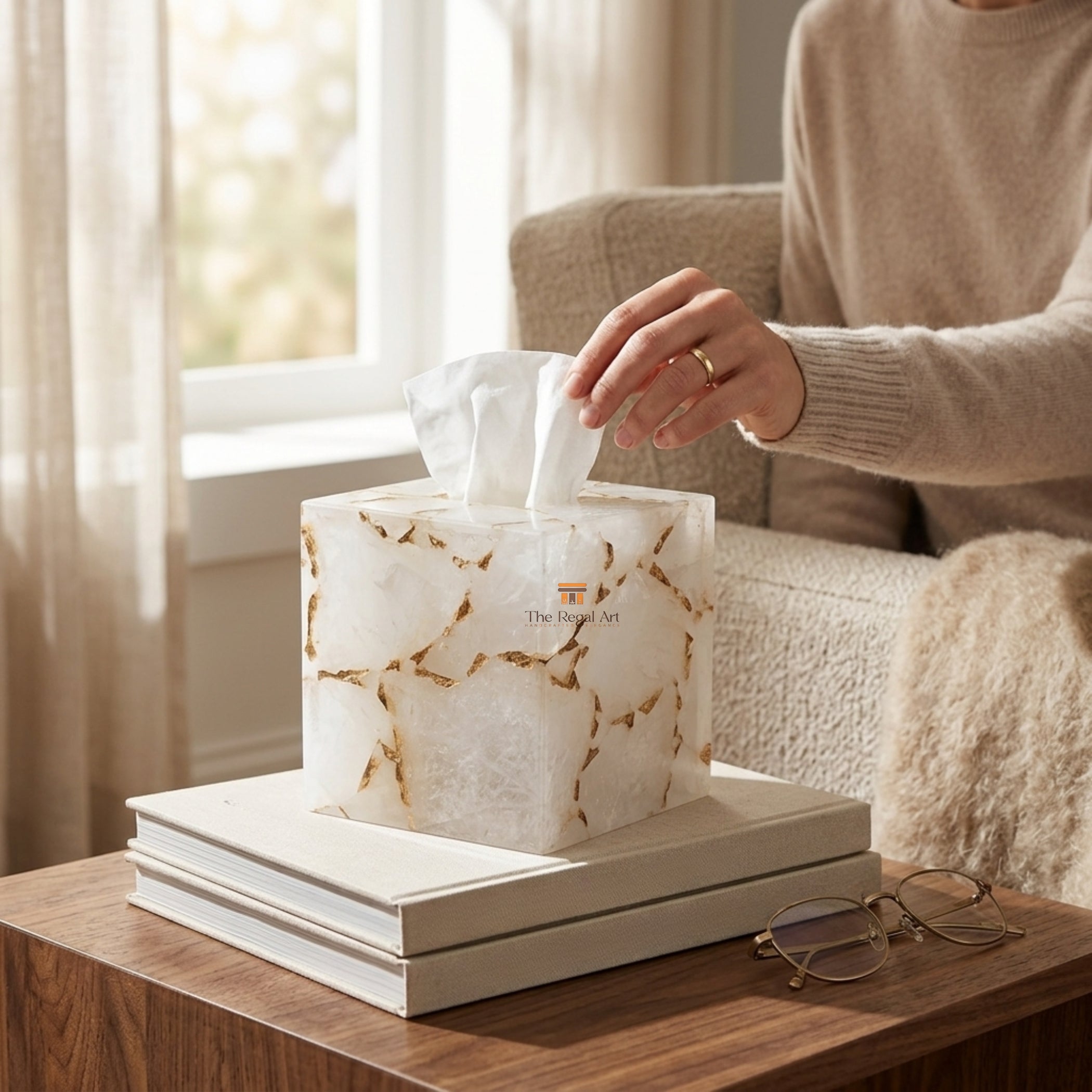 Handmade Quartz Tissue Box Cover | Elegant Decor Art