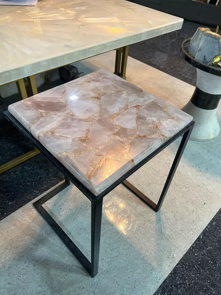 Rose Quartz Table Top, Agate Canter Table, Agate Table Top, Handmade Home Decor