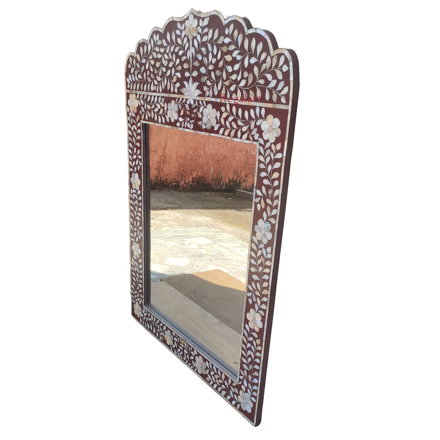 Mother of Pearl Wall Mirror Frame with Floral Pattern Bedroom Home Decor Mirror