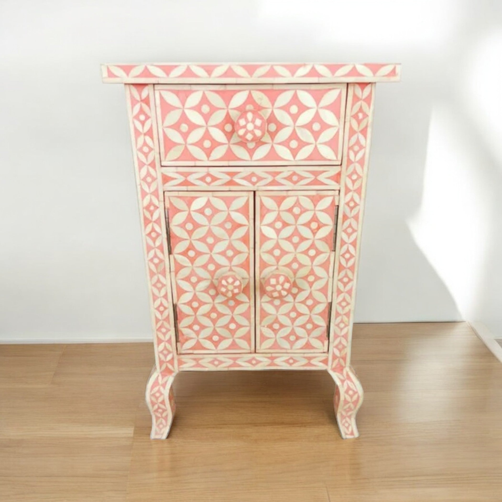 Bone Inlay Star Eye Pattern Bedside Table - Night Stand Table Best For Home And Office