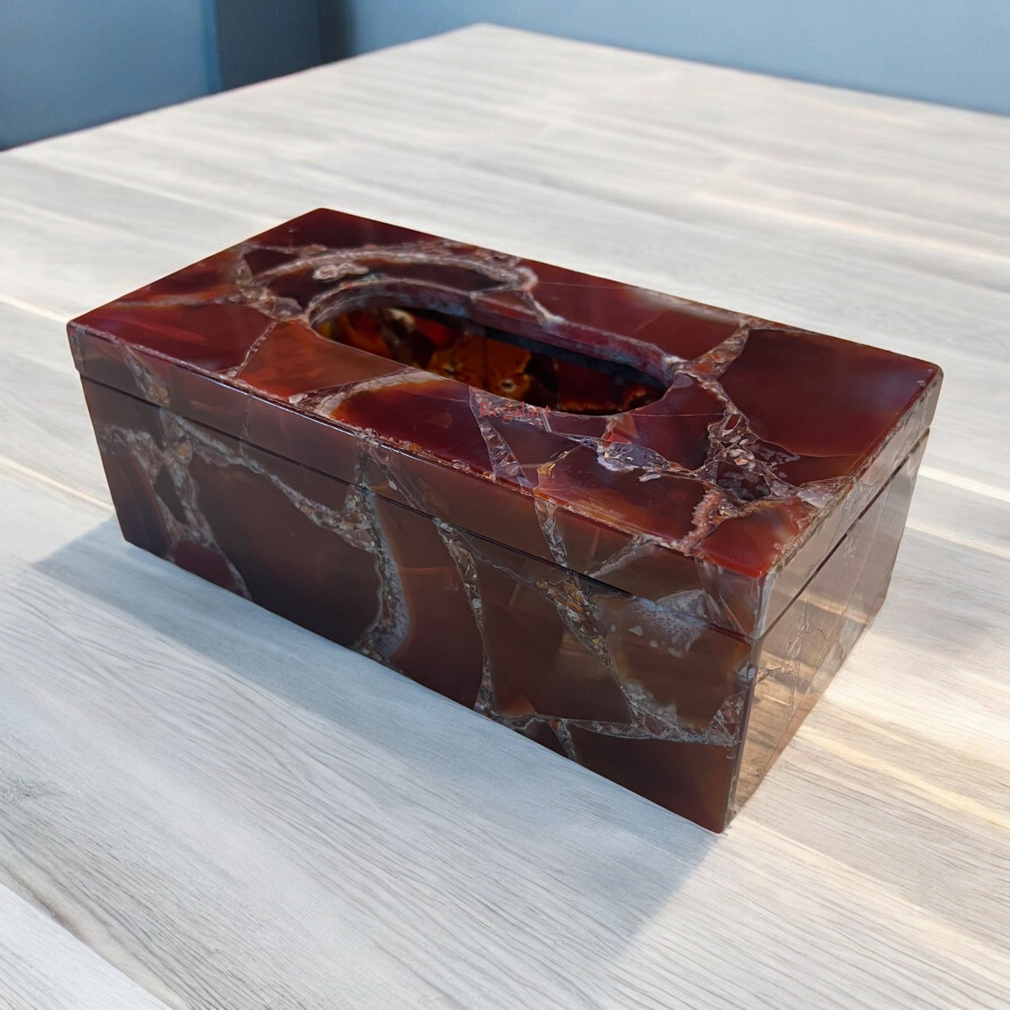 Red Onyx Tissue Box | Handmade Napkin Holder Decor