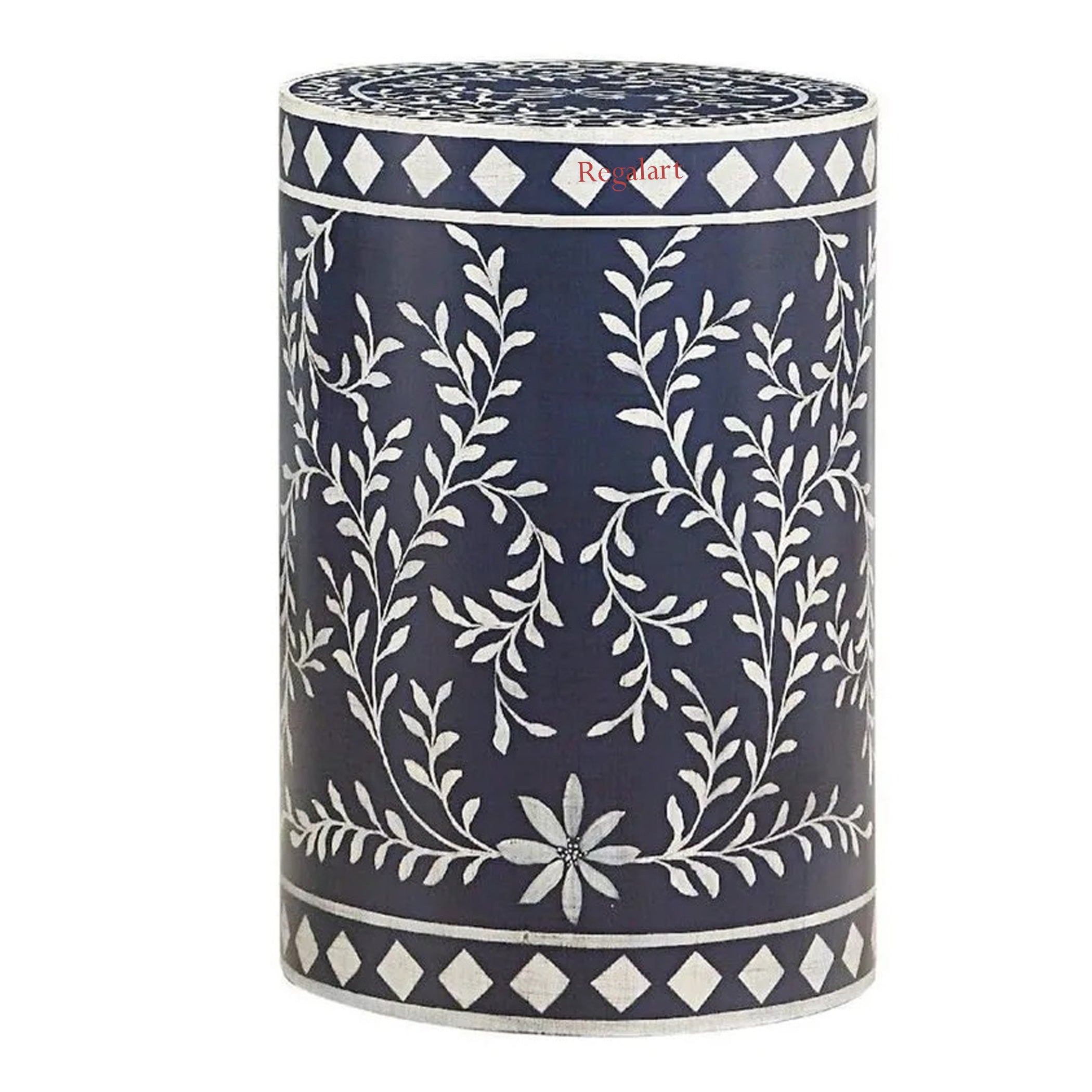 Luxury Bone Inlay End Table | Floral Round Stool Decor