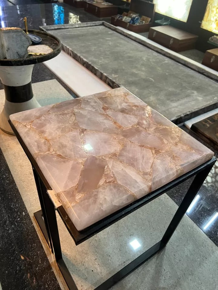 Rose Quartz Table Top, Agate Canter Table, Agate Table Top, Handmade Home Decor