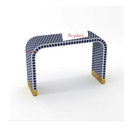 Handmade Bone Inlay Honeycomb Pattern Console Table – Luxury Craftsmanship for Timeless Decor