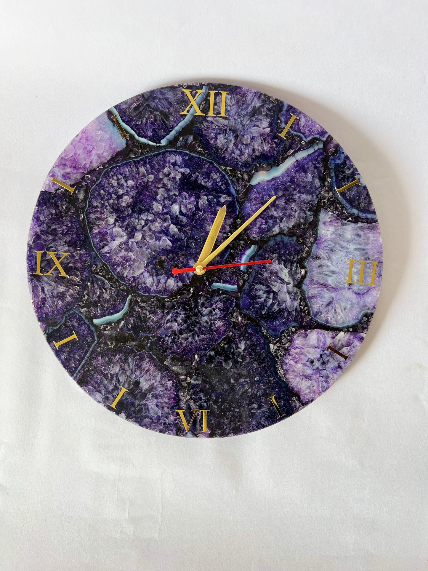 Purple Agate Gemstone Wall Clock: Handmade Home Decor