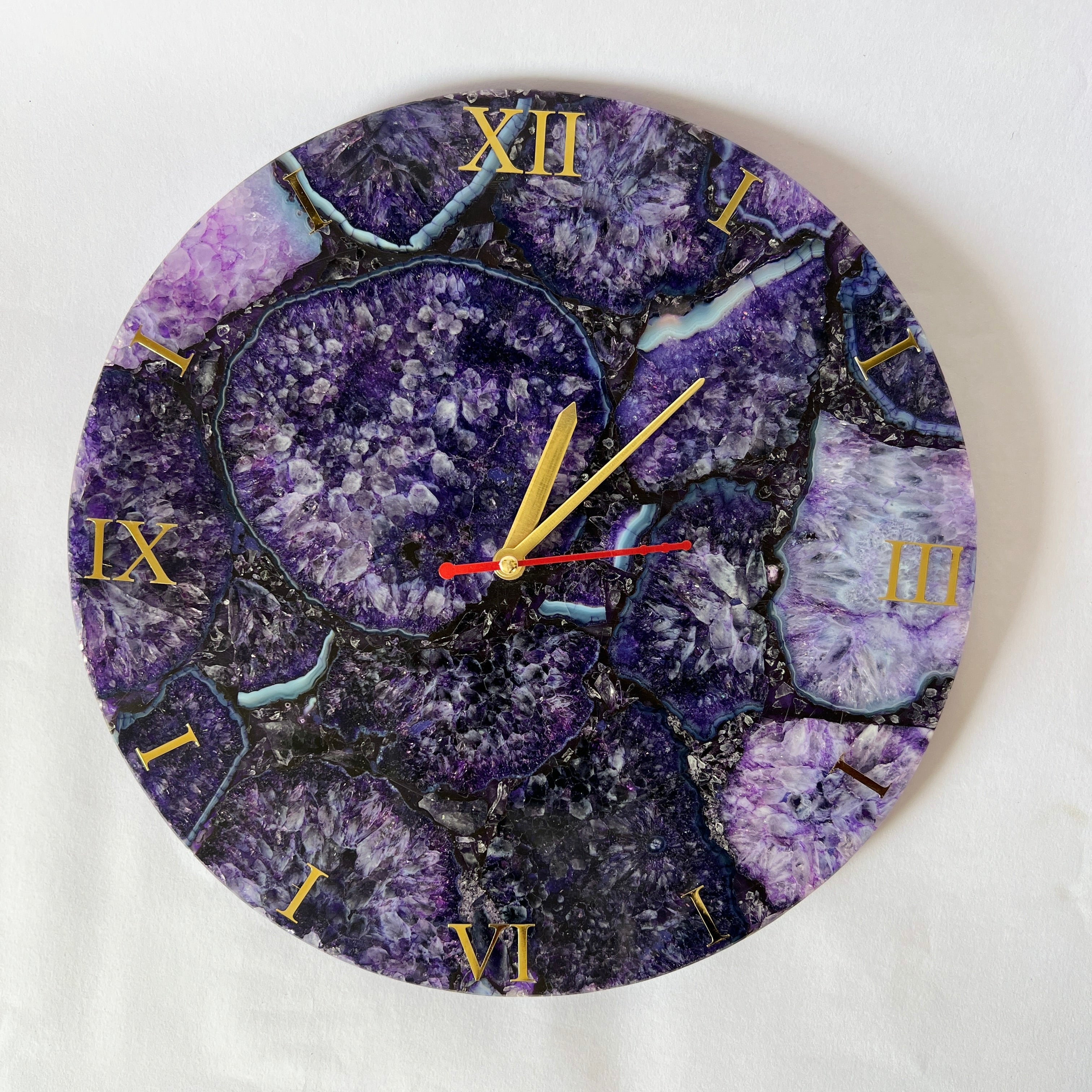 Purple Agate Gemstone Wall Clock | Handmade Luxury Home Decor