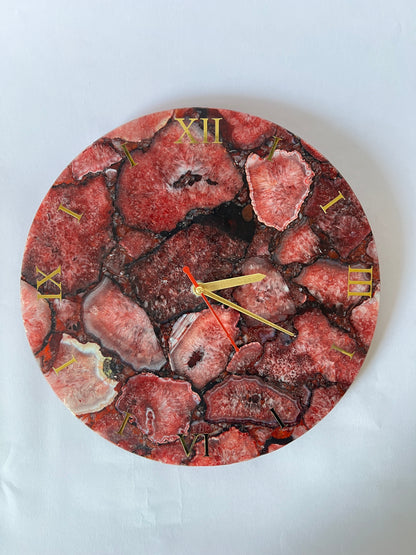Red Agate Wall Clock: Handmade Gemstone Timepiece - Luxury Decor
