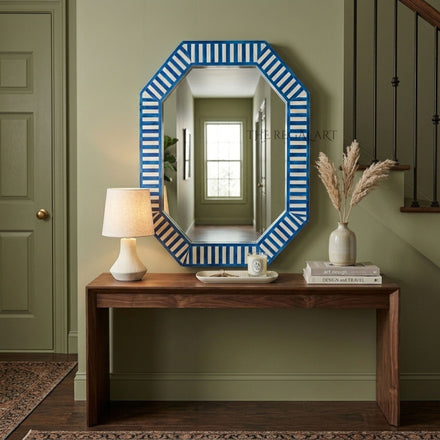 Handmade Blue Bone Inlay Octagon Mirror | Luxury Home Decor
