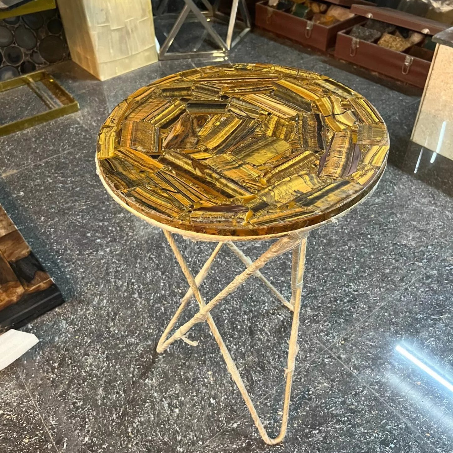 Tiger Eye Table Top, Tiger Eye Stone Table, Tiger Eye Side Table, Round Tiger Ey