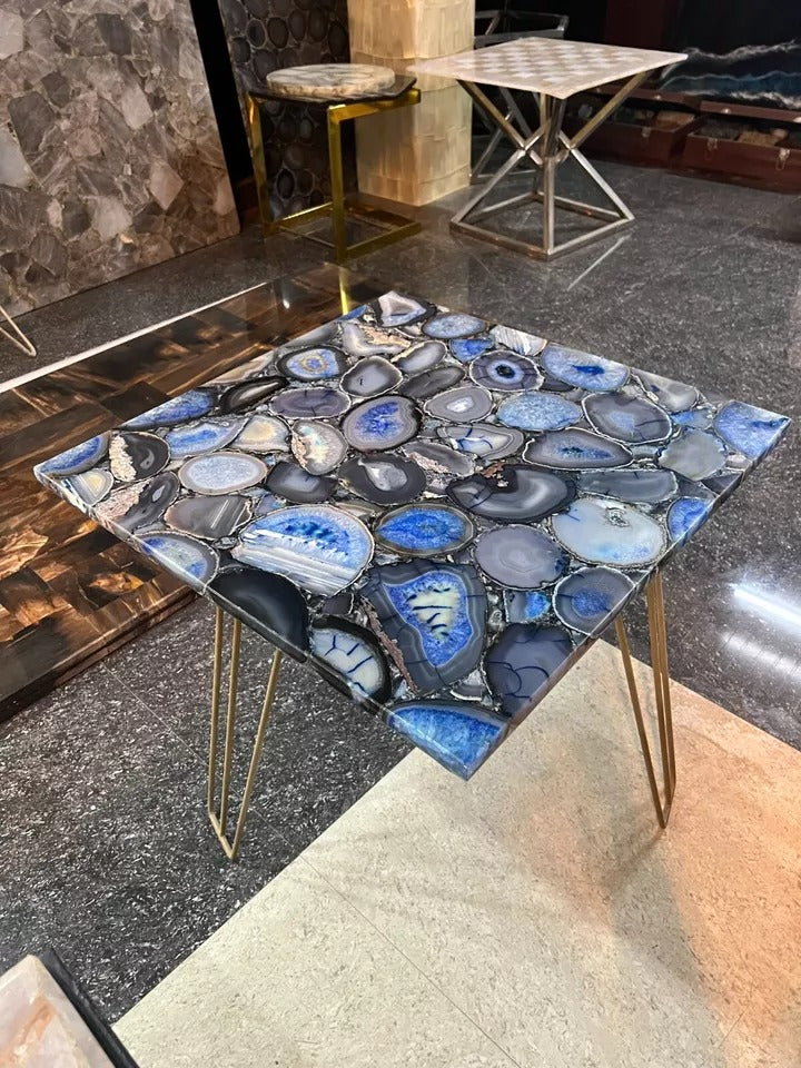 Table Top for Coffee Table, Side table Blue Brazil Agate Stone Handmade Home Décor