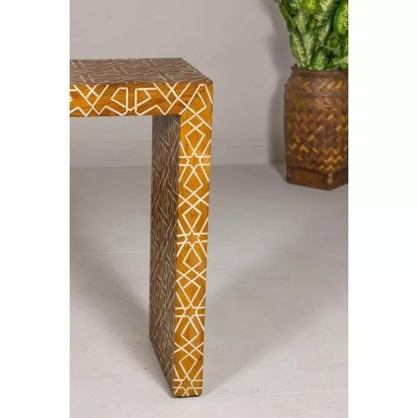 Wooden Console Table, Bone Inlay Furniture Geometric Mango Wood Handmade Home Décor