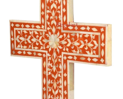 Handmade Wall Cross with Bone Inlay - Holy Cross, Gift for Him, Home Decor Art