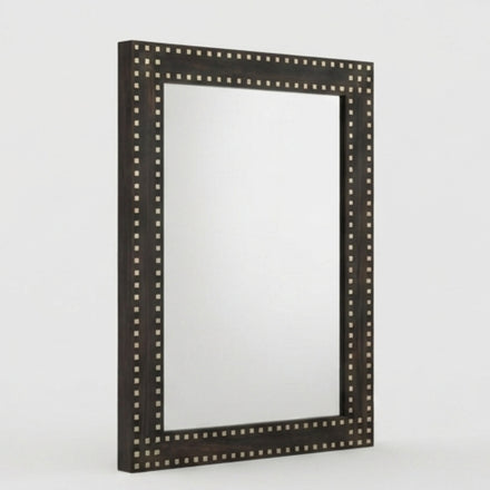 Brown Bone Inlay Rectangular Wall Mirror with Square Dot Pattern - Handmade Decorative Mirror | The Regal Art