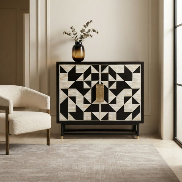 Junto Bone Inlay Bar Cabinet Black | Luxury Home Decor